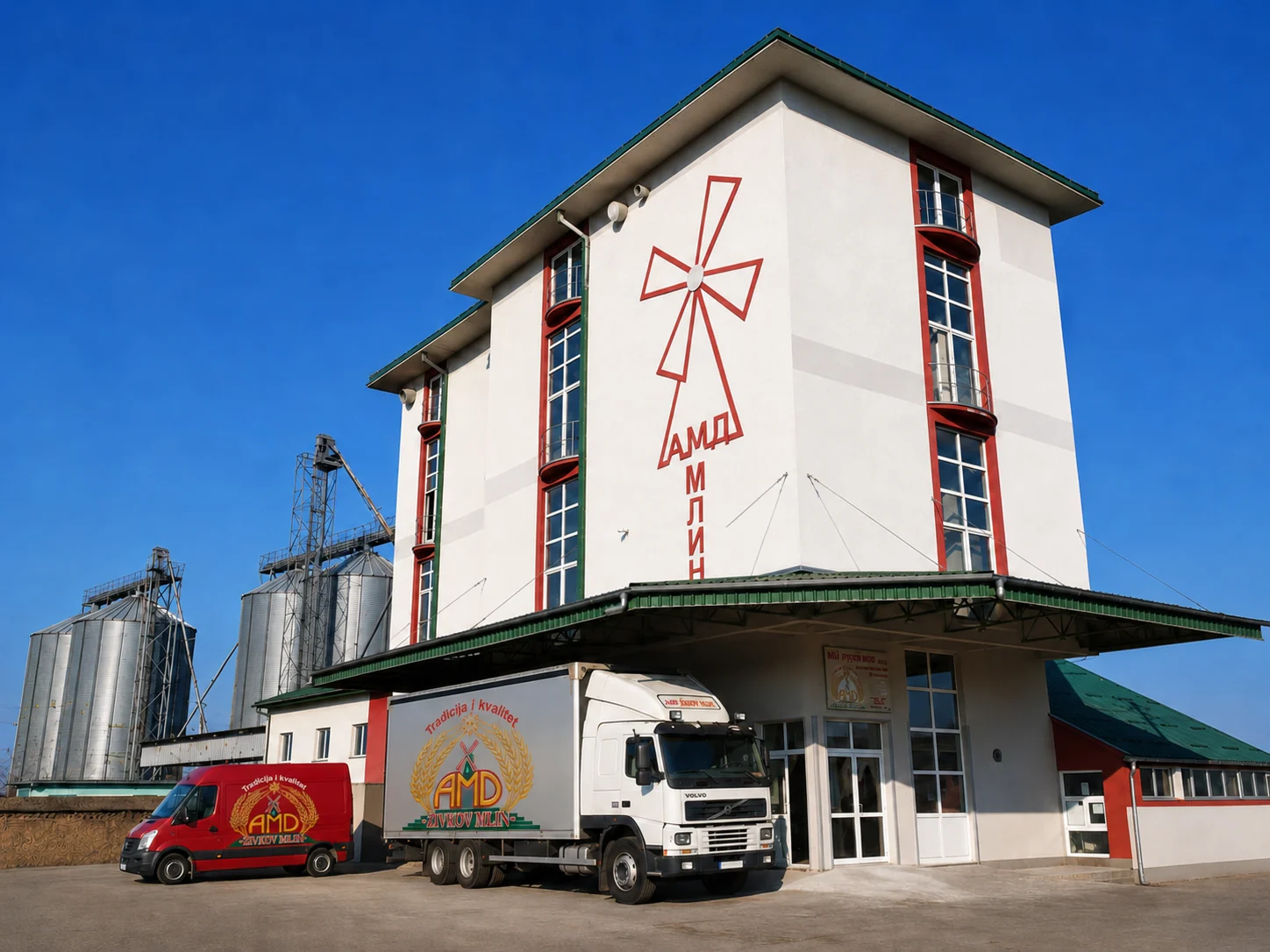 AMD Živkov Mlin – pogled na mlin i kamione